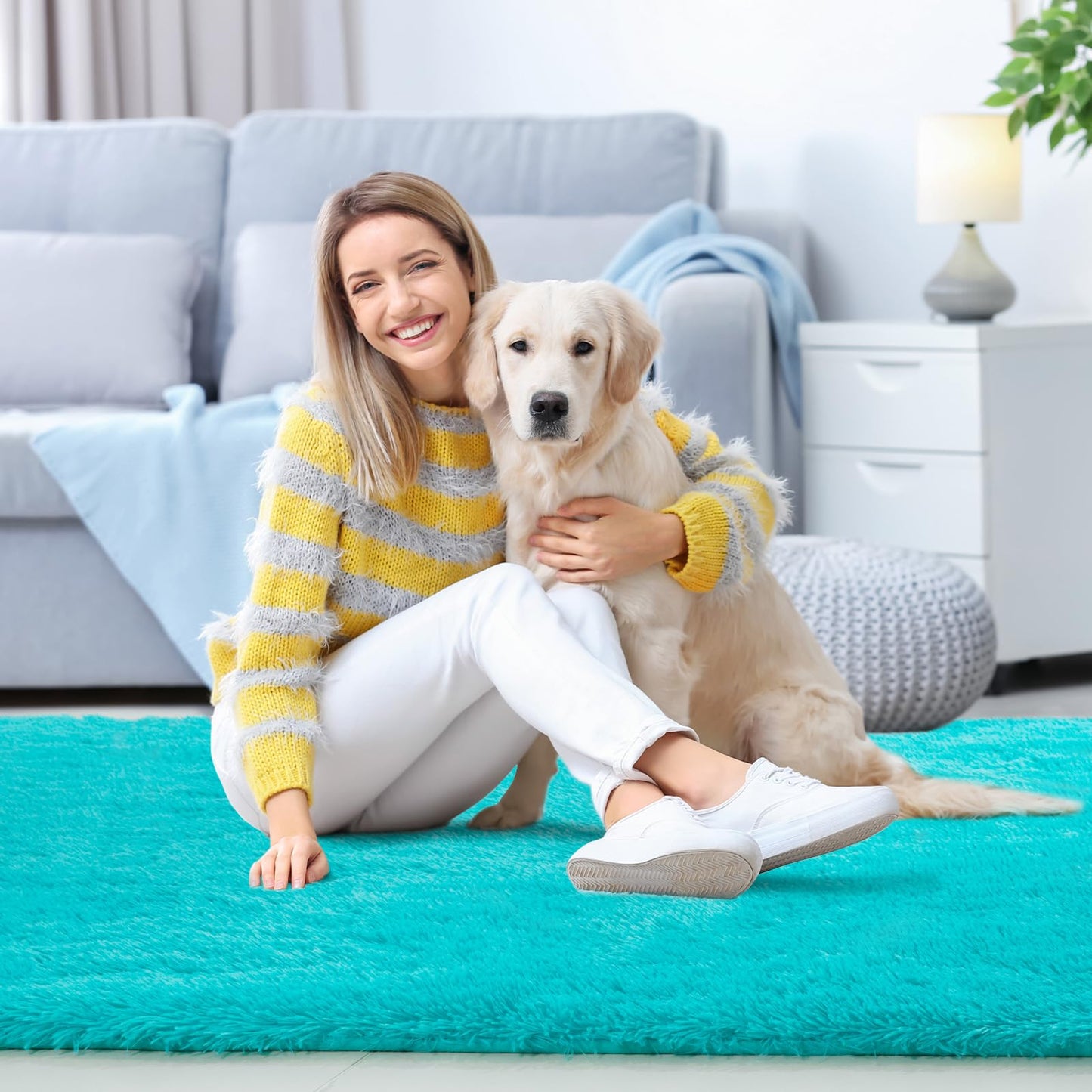 Sour Lemon 8x10 Area Rugs for Bedroom, Living Room Fluffy Rug, Large Area Rug Shag Shaggy Carpet Soft Plush Furry Bedside Rugs, Machine Washable Area Rugs for Kids Girls Boys Home Decor Anti Slip