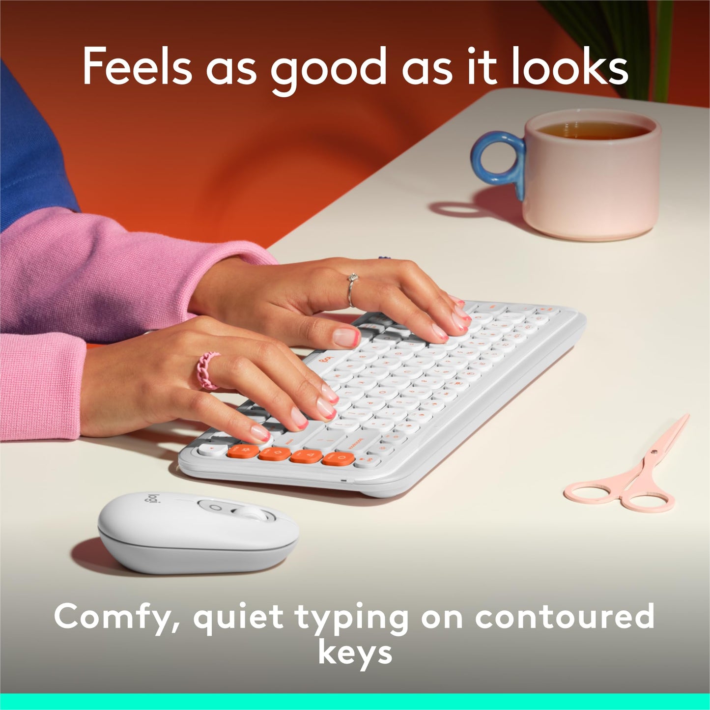 Logitech POP ICON Keys Wireless Bluetooth Keyboard, Comfortable Typing, Programmable Keys, Easy-Switch Between up to 3 Devices, for Laptop, Tablet, PC – Rose and Off-White