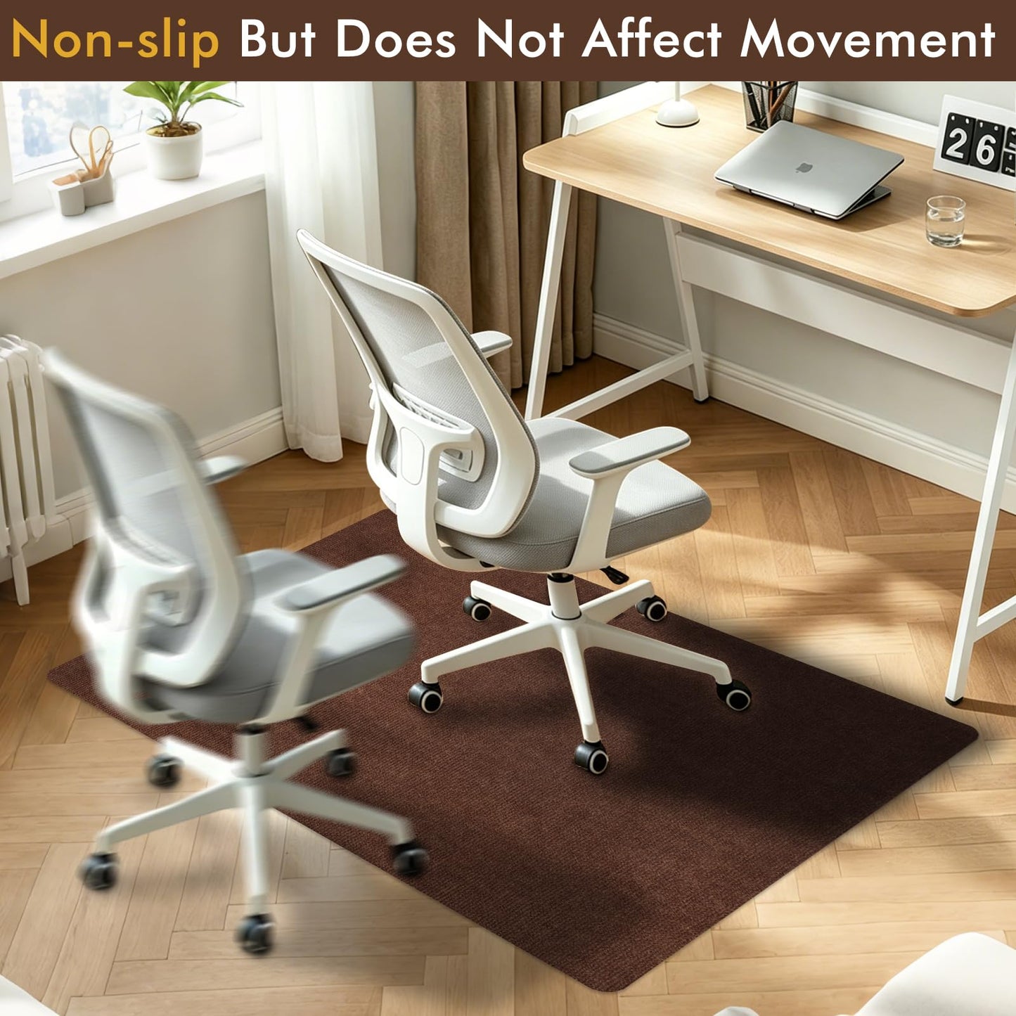 Office Chair Mat for Hardwood Floor, Anti-Slip Chair Mat for Gaming and Computer Desks, Large Floor Protector for Rolling Chair, Easy to Clean, 48"x36", Brown