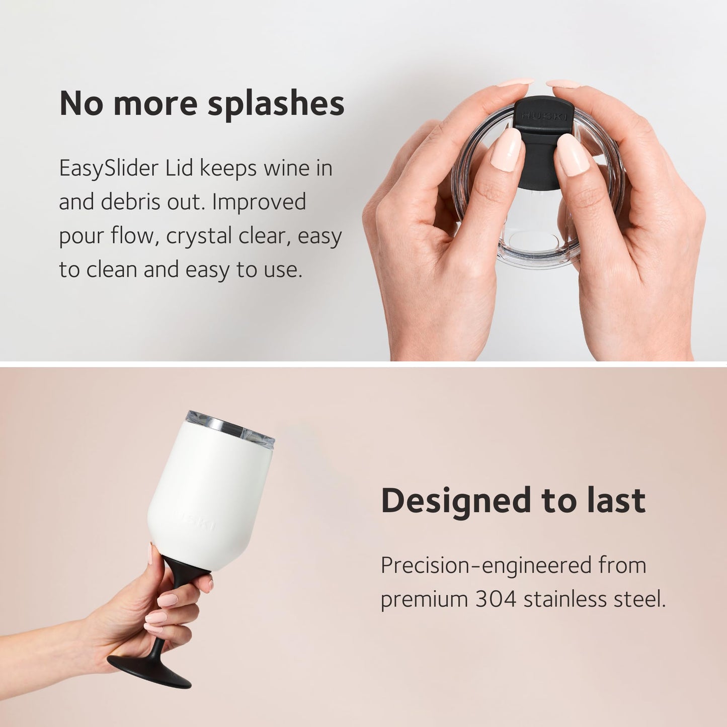 Huski Wine Tumbler 2.0 | NEW | Award-winning Design with Detachable Stem | Premium Stainless Steel Wine Glass with Lid | Triple Insulated Tumbler | 12oz Capacity | Great Gift (Brushed Stainless)