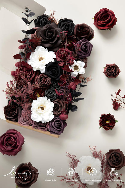 Ling's Moment Moody Burgundy & Black Artificial Flowers and Greenery Deluxe Combo Box Set, Goth Fake Flower for DIY Wedding Bridal Bouquet, Centerpieces Decor, Floral Arrangement Decor, etc.