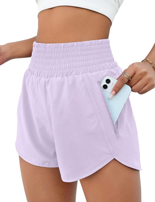 BMJL Women's Athletic Shorts High Waisted Running Short Pocket 2.5" Sporty Shorts Gym Elastic Workout Shorts(L,Violet)