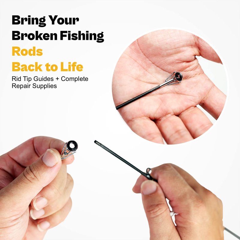 Rod Tip Repair Kit with Glue,Complete Supplies for Freshwater & Saltwater Fishing Pole Eyelets Replacement with Rod Building Epoxy Finish,Tip Guide Rings and Wrapping Thread