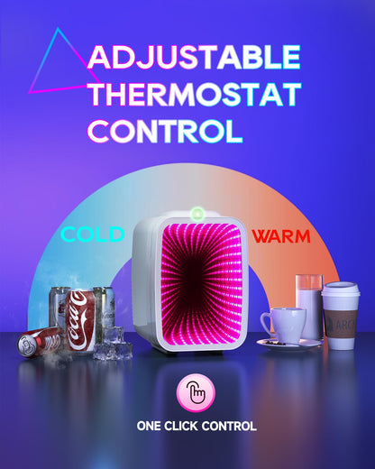 BEICHEN Mini Fridge, 4 Liter/6 Cans Small Refrigerator With Dimmable LED Light,AC/DC Portable Thermoelectric Cooler and Warmer Gaming mini fridge for Bedroom,Office,Gaming room and Car (White)