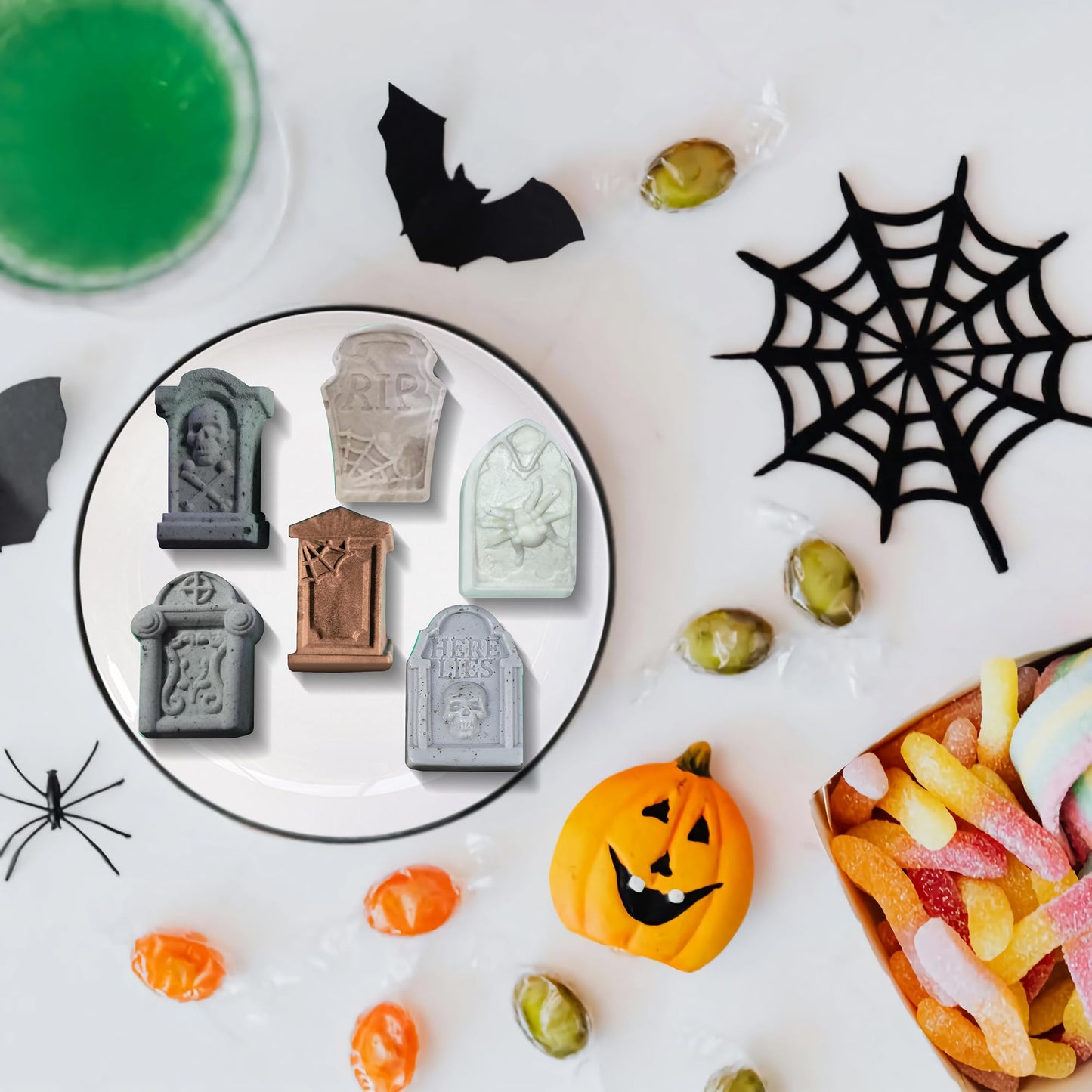 Sidosir 2PCS Halloween Tombstone Silicone Chocolate Candy Gummy Mold, Halloween Mold for Mousse Dessert, Halloween Themed Silicone Molds for Chocolate Cake (Halloween Gravestone)