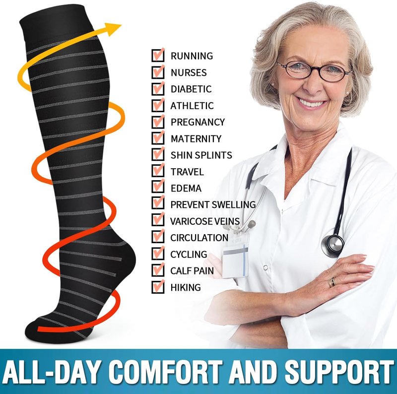 Compression Socks for Men & Women - 6 Pack Copper Support for Circulation | Ideal for Medical, Running & Nursing