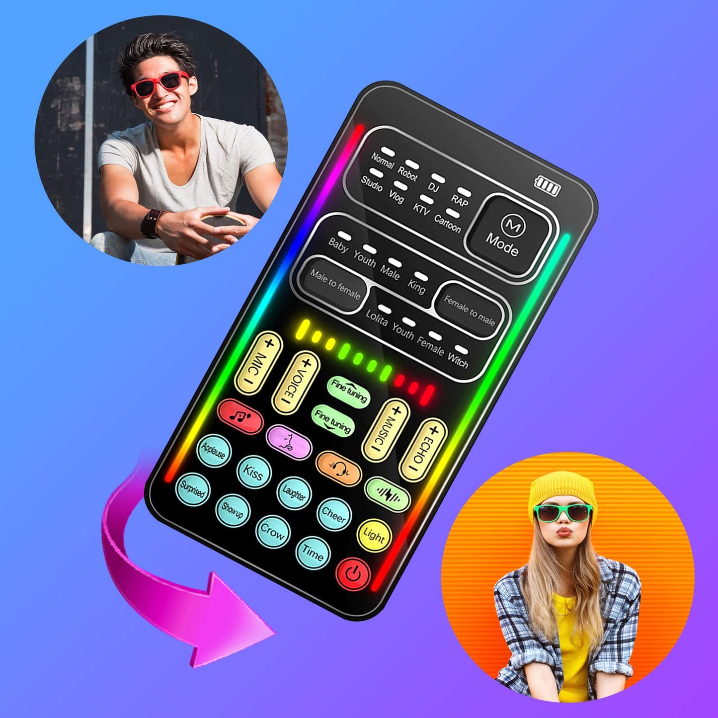 Portable Handheld Microphone Voice Changer with Sound Multifunctional Effects Machine Voice Disguiser Mini Device for Mobile Phone PC Laptops PS4 Xbox One Games
