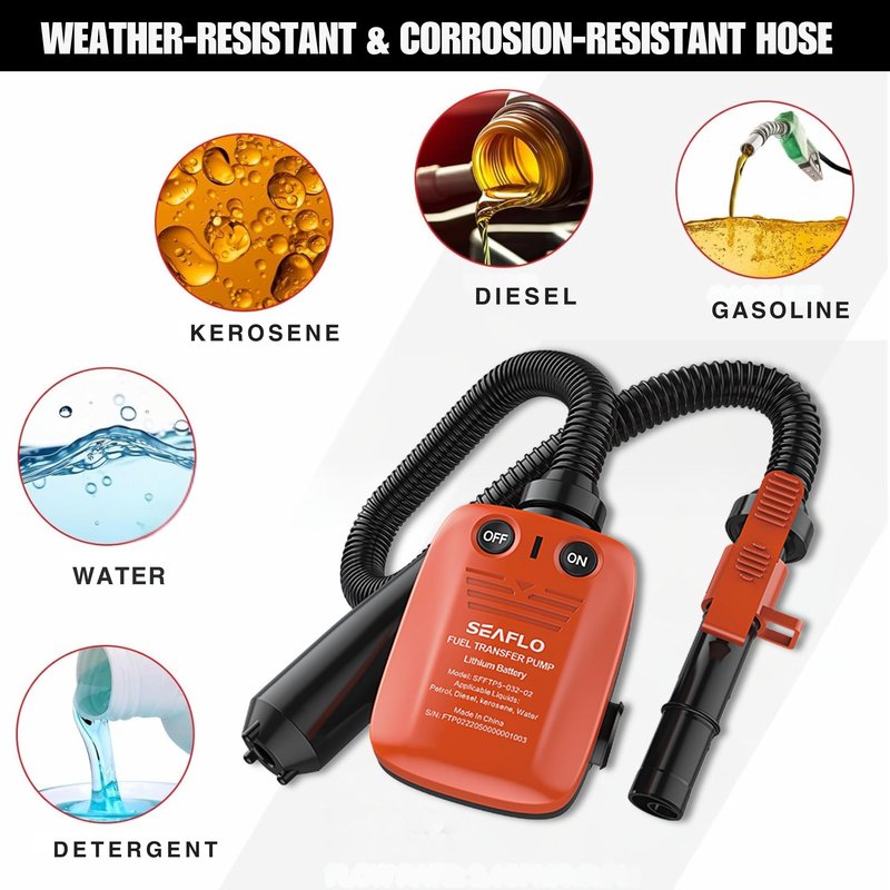 SEAFLO Rechargeable Automatic Fuel Transfer Pump, 3.2 GPM Flow, Auto-Stop Sensor, Portable Gas Can Pump for Oil, Diesel, Gasoline, 4-Year Warranty, CE & ROHS Certified | (Rechargeable Lithium Battery)