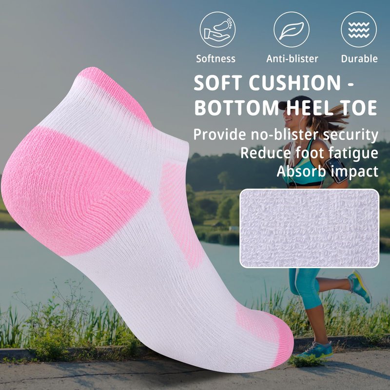Heatuff Womens Low Cut Ankle Athletic Socks Cushioned Running Performance Breathable Tab Sock (6 Pairs)