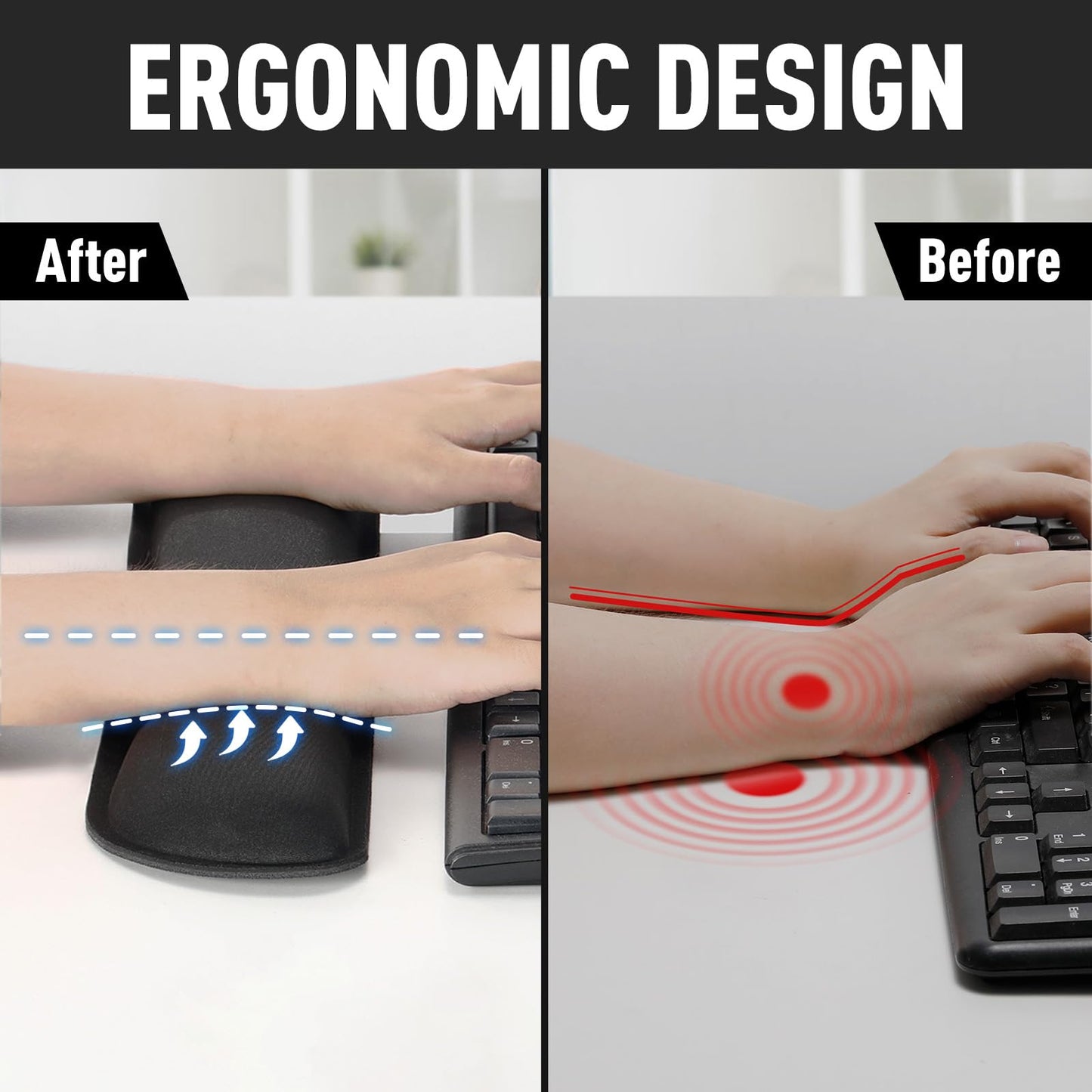 Gimars 63D High-Density Thicken Memory Foam Keyboard Wrist Rest, 17.3'' Enlarge Ergonomic Wrist Rest with Anti-Slip Rubber Base for Typing Pain Relief, Office, Gaming, Computer, Laptop, Mac, Black