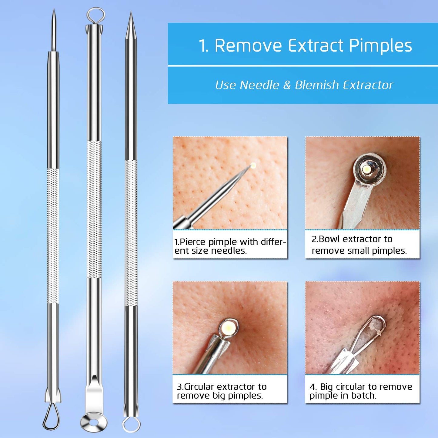 Blackhead Remover Tools Pimple Popper Tool Kit, Comedones Extractor Acne Removal Kit for Blemish, Black Head Remover for face Risk Free Treatment for Whitehead Popping