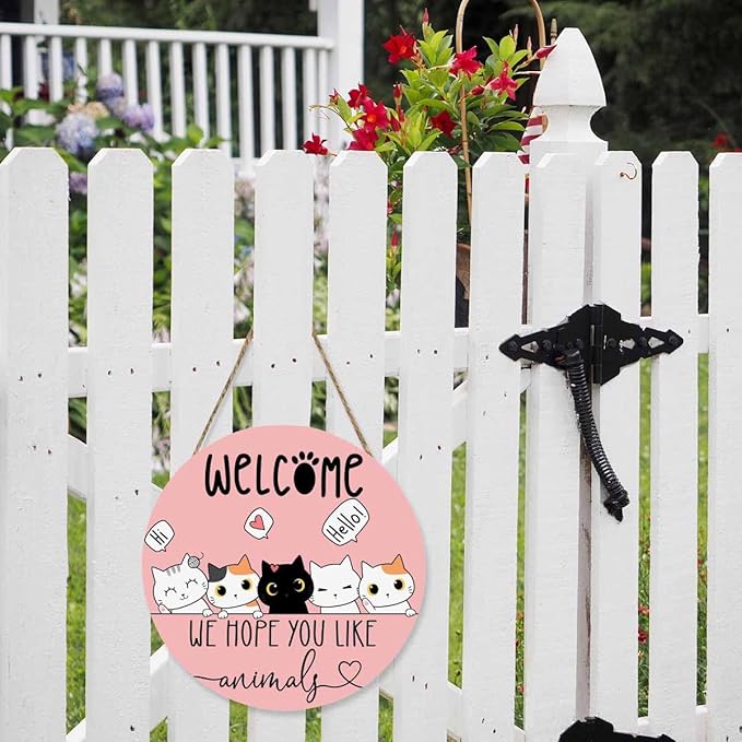 Rustic Round Sign Front Door Wreaths We Hope You Like Animals 12in Wooden Hanging Sign for Bedroom Living Room Outdoor Home Decor