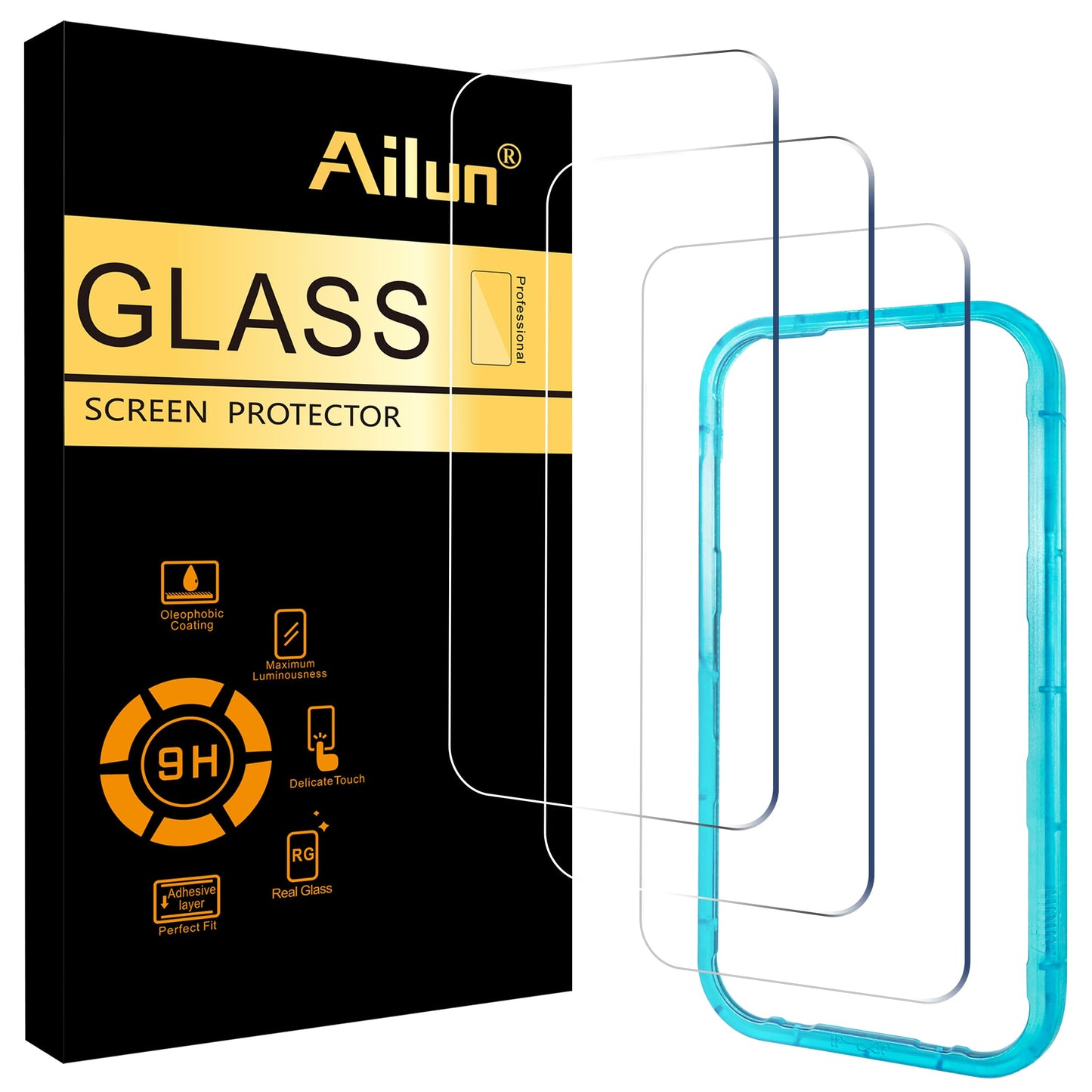 Ailun Screen Protector for iPhone 16 / iPhone 15 / iPhone 15 Pro [6.1 Inch] Display 3 Pack Tempered Glass, Dynamic Island Compatible, Case Friendly [Not for iPhone 16 Pro 6.3 Inch].