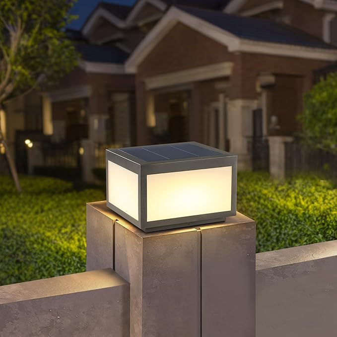 Outdoor Solar Post Light, Solar Column Lights, Pillar Lights LED Fence Deck Cap Lamp for Flat Surface Patio Garden Decoration, Modern Pillar Lamp with IP65 Waterproof Light Source（10"x10"）