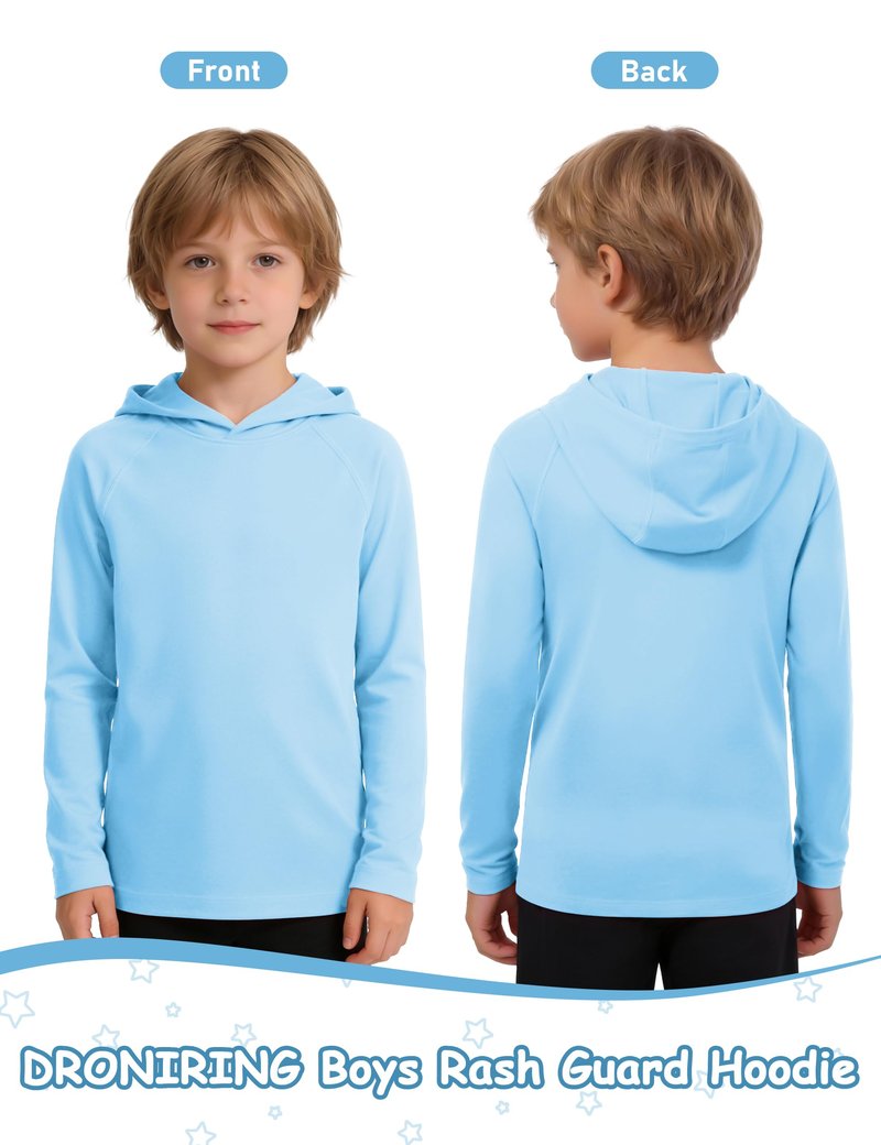 DRONIRING Boys Hooded Long Sleeve Rash Guard Swim Shirt, Youth Kids Girls Toddler UPF 50+ Fishing Shirt, UV Sun Protection Quick Dry Fishing Hiking Water Beach Hoodies