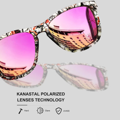 KANASTAL Fuchsia Sunglasses Womens Designer Polarised Pink Mens Square Mirror Ladies Retro Classic Coloured UV400 Vacation Fashion - Patterned Frame Fuchsia Lens