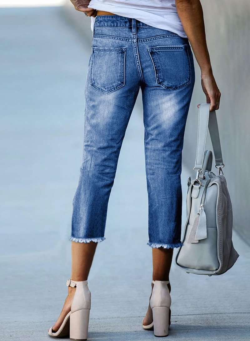Capri Jeans for Women - High Waisted Straight Leg Denim Pants | Summer Fashion, Raw Hem
