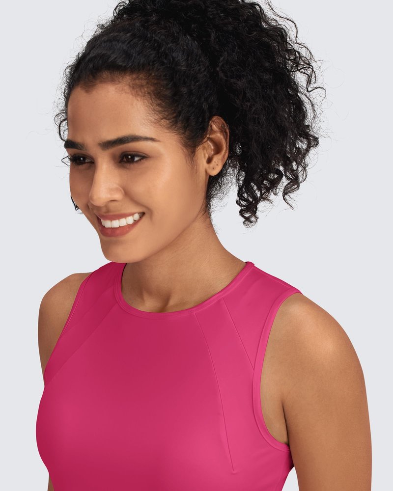 G4Free Crop Tank Top for Women High Neck Workout Tops Athletic Gym Running Shirts Sleeveless Lightweight Cropped Tank (Hot Pink,S)
