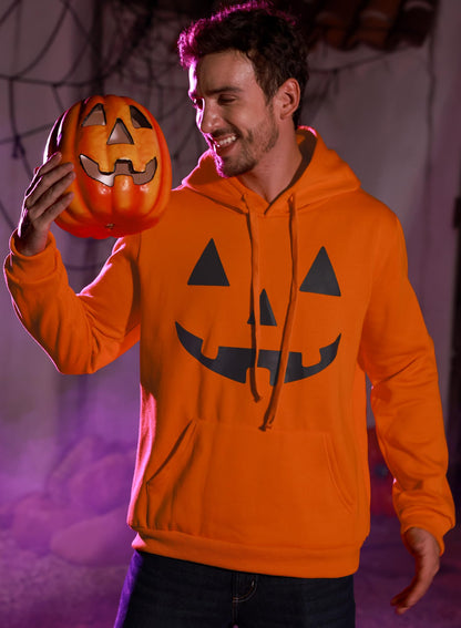 Arvilhill Men's Stylish Halloween Sweatshirt Long Sleeve Pumpkin Hoodie Jack O' Lantern Daily Costume Drawstring Orange XL