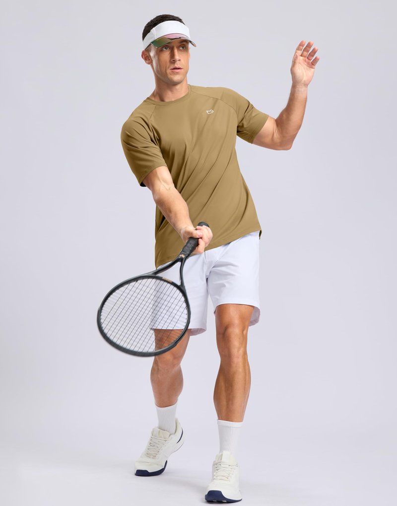G Gradual Men's Athletic Workout T-Shirts Moisture Wicking Cooling Running Shirts Short Sleeve Performance Tee for Gym Tennis(Khaki,3XL)