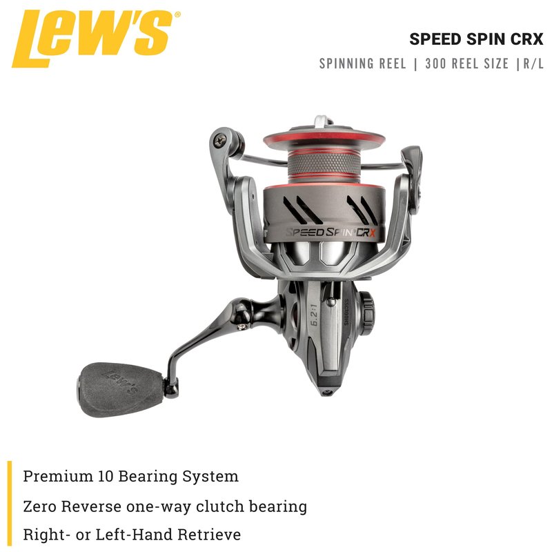 Lew’s Speed Spin CRX Spinning Fishing Reel, Size 300 Reel, 9+1 Bearings, 6.2:1 Gear Ratio, Graphite Frame and Sideplate, Solid Brass Speed Gears