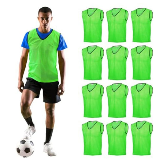GSi Sports Pinnies – Packs of 6 or 12 – Free Size – Mesh Training Vests for Soccer, Basketball – 6 Color Options (Green)