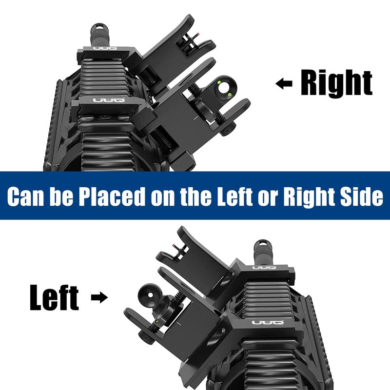 UUQ 45 Degree Offset Fiber Optic Iron Sights,Flip Up Front Rear Sites with Red&Green Dot,BUIS Backup Sight Set， Tool-Free Adjustable Front Sight Rapid Transition,Fits Picatinny and Weaver Rails