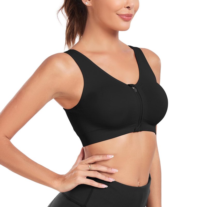 Women's Wireless Sports Bras with Zipper Closure - Comfortable Padded Post Surgery & Recovery Bras - 3 Pack