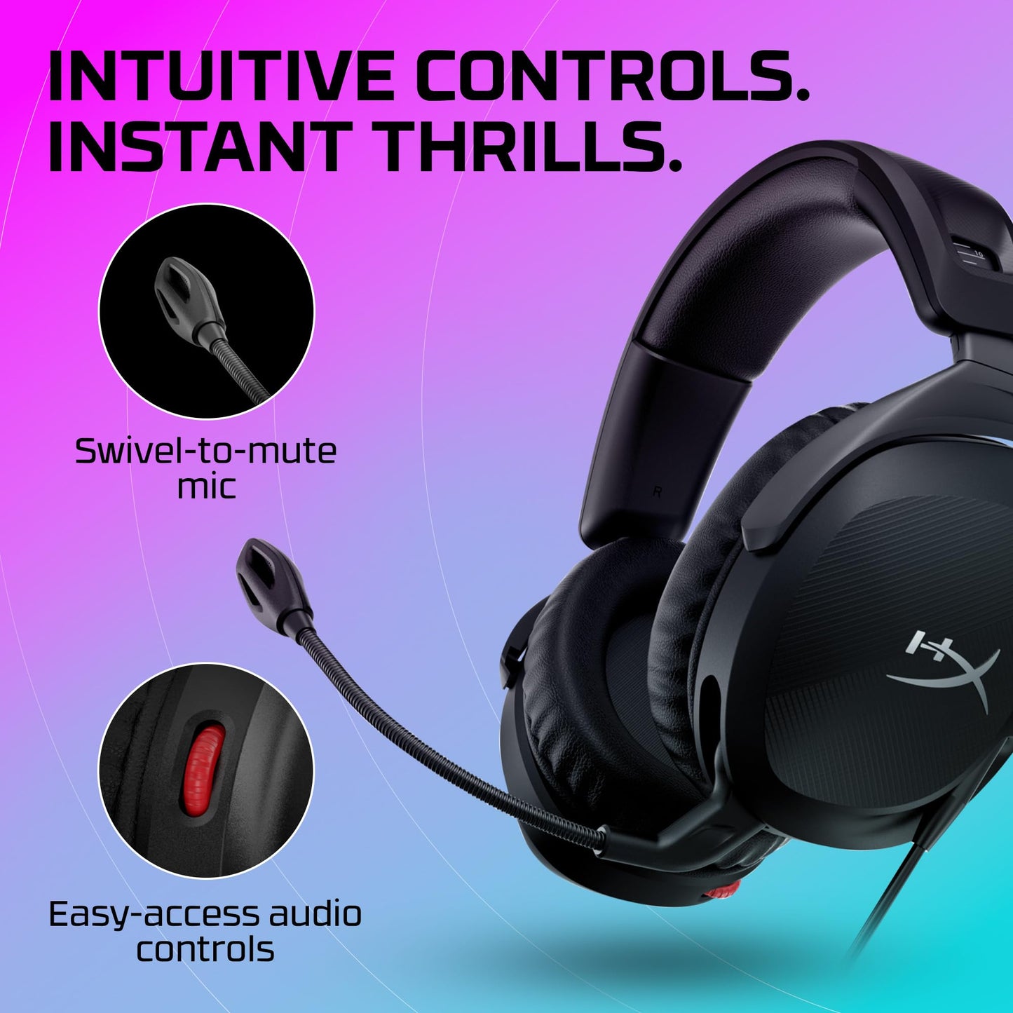 HyperX Cloud Stinger 2 – Gaming Headset, DTS Headphone:X Spatial Audio, Lightweight Over-Ear Headset with mic, Swivel-to-Mute Function, 50mm Drivers, PC Compatible, Black