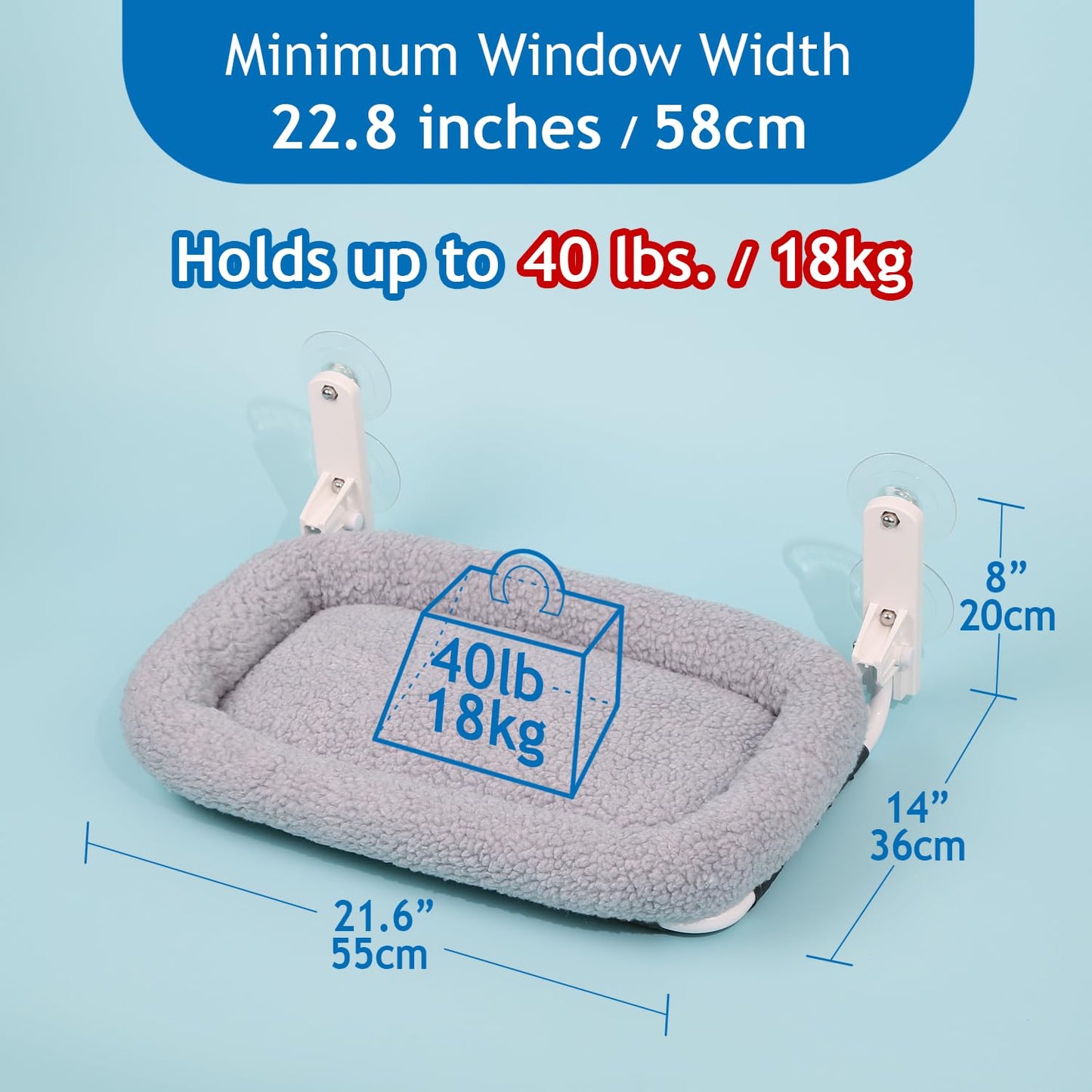 Zakkart Foldable Cat Hammock for Window - Cordless, Machine Washable Bed, Robust Metal Frame & ABS Brackets- Cat Window Perch for Large Cats and Kittens (Gray Bolster Bed, Medium)