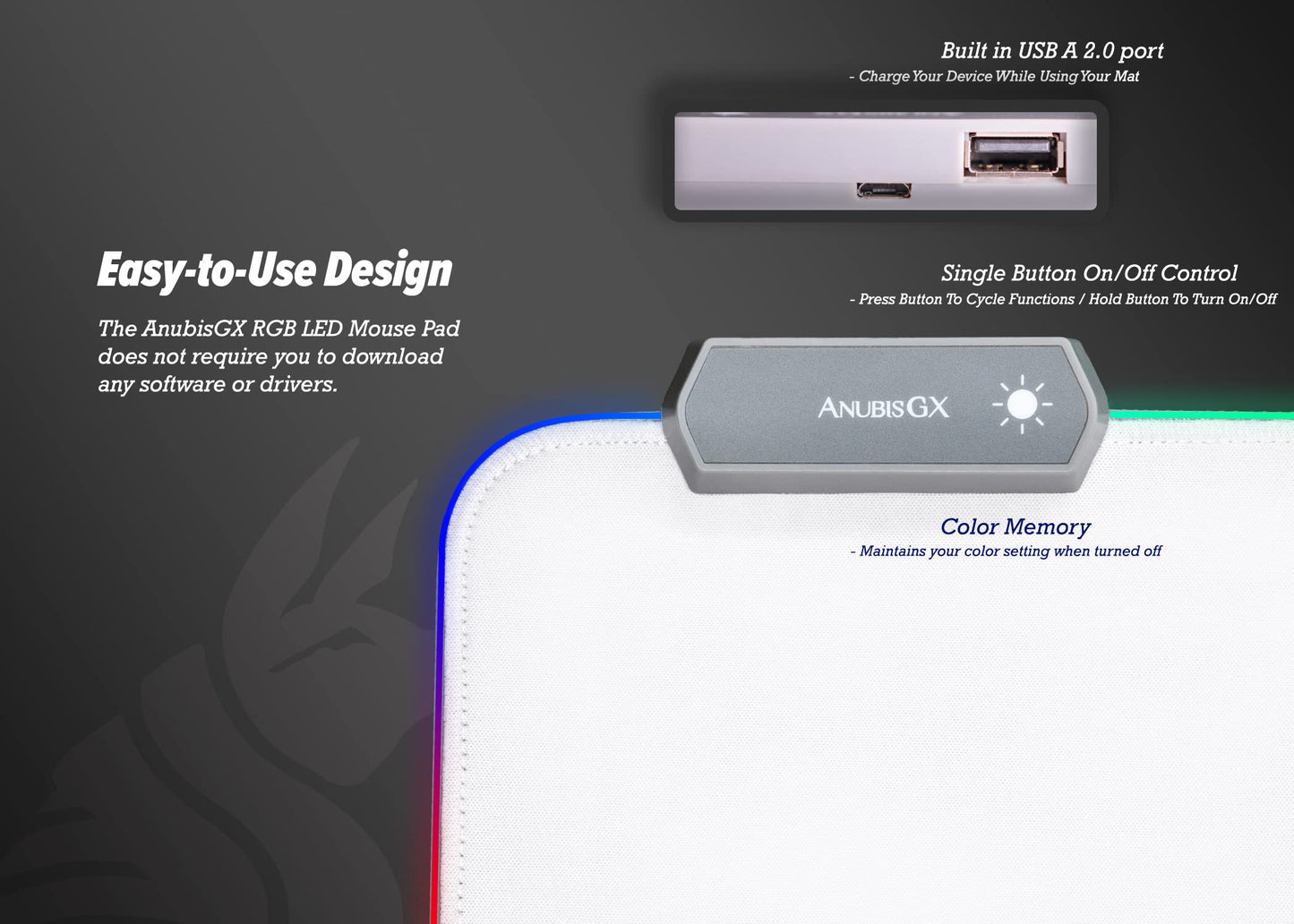 AnubisGX White RGB Mouse Pad | Premium XL Waterproof Computer Gaming Desk Mat | 14 Glowing LED Settings | XXL Extended Non-Slip Gamer Mousepad | 31.5 x 11.8 in