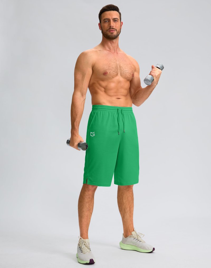 G Gradual Men's Athletic Shorts with Pockets 9" / 11" Long Basketball Shorts Lightweight Quick Dry Gym Workout Shorts for Men(Green,M)