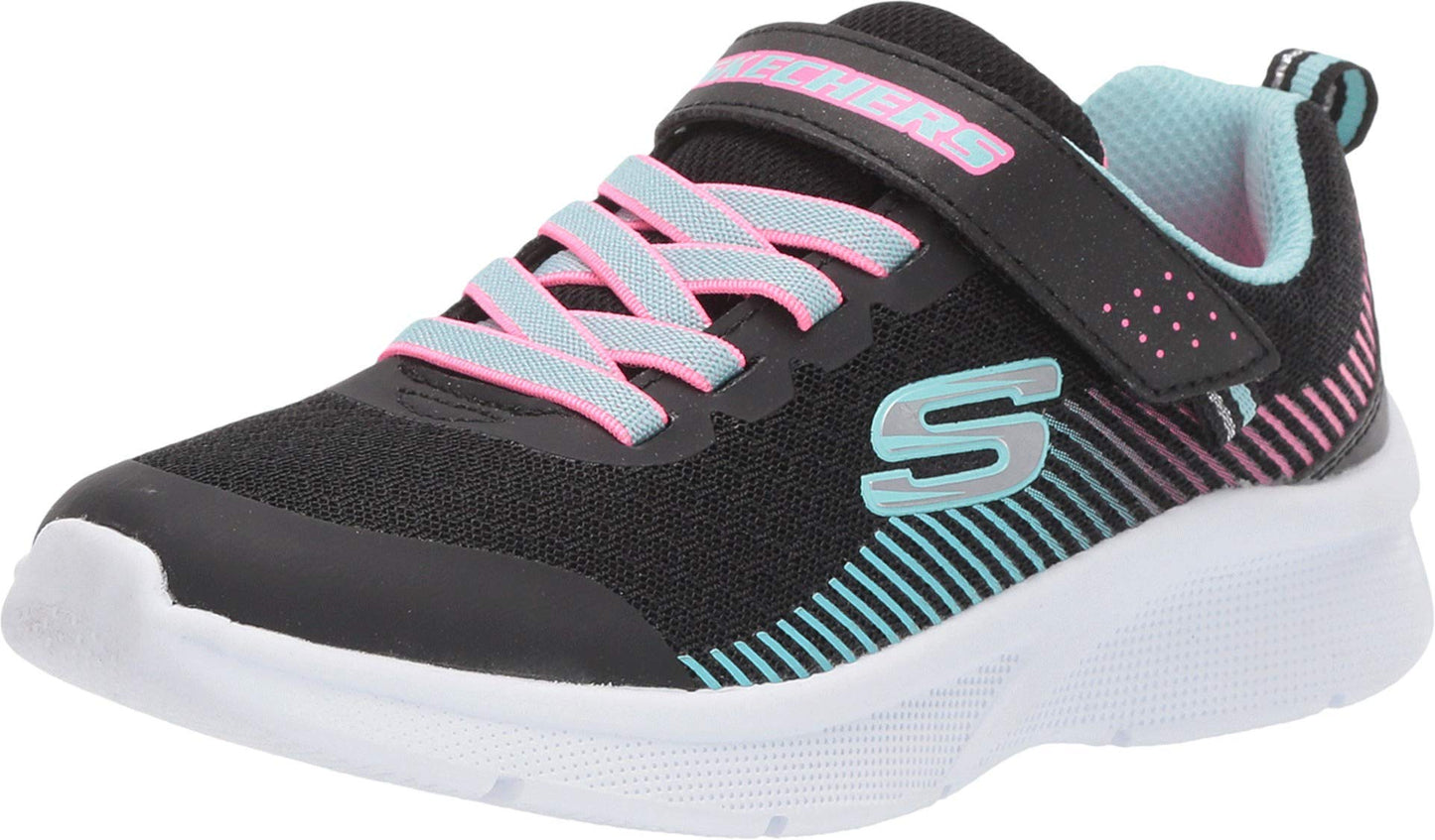 Skechers Girl's Microspec Sneaker, Black Mesh/Aqua & Neon Pink Trim, 2.5 UK Child