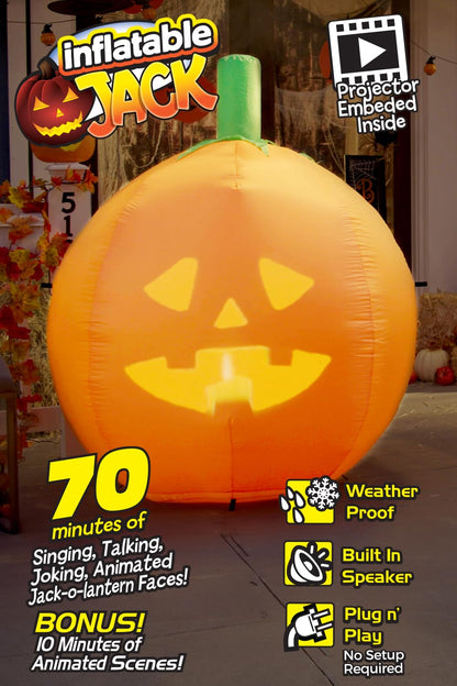 ANIMAT3D Inflatable Jabberin' Jack 5 Foot Tall Talking Animated Pumpkin with 56 Inch HD Screen and Built in Projector + Speaker Includes 80 Minutes of Content