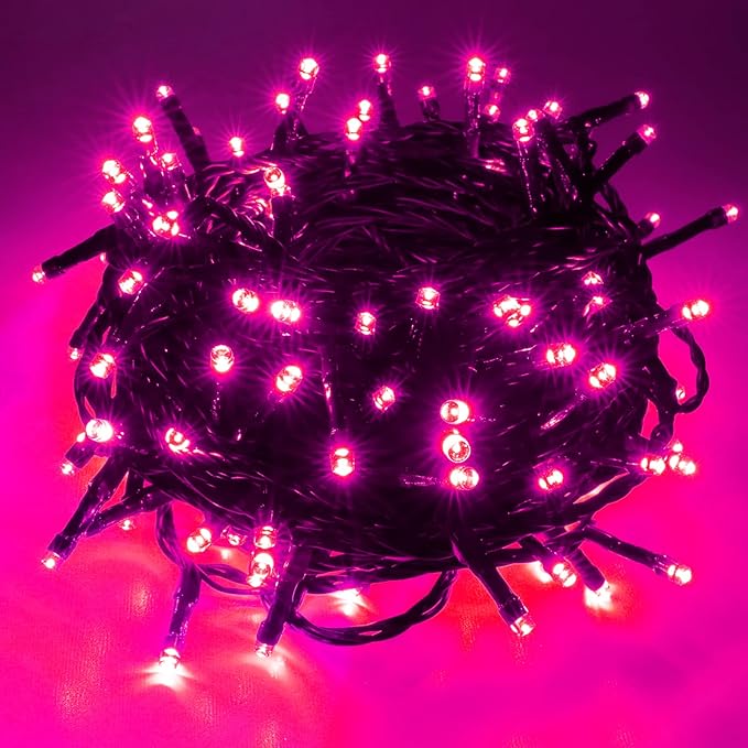 Pooqla Pink String Lights, 200 LED 66 ft Indoor and Outdoor Decorative LED Lights, 8 Modes Halloween Pink Fairy Light for Home Yard Patio Wedding Party Christmas Valentines Day Decoration
