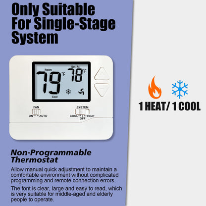 Heagstat Non-Programmable Thermostats for Home Conventional Single-Stage Systems, up to 1 Heat/ 1 Cool (with White Backlight)