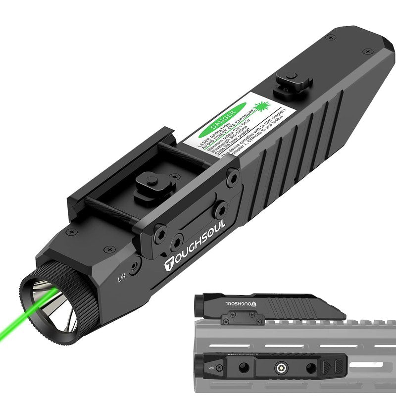TOUGHSOUL Tactical Flashlight Green Laser Sight Combo, 1750 Lumen Picatinny Rail MLOK Mounted Rechargeable Rifle Flashlight (Green Laser)