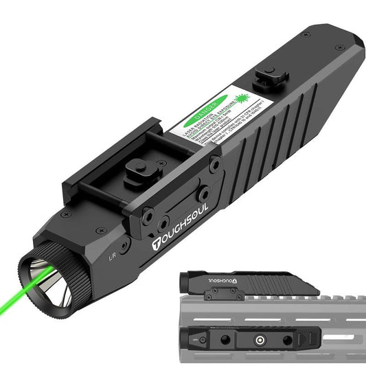 TOUGHSOUL Tactical Flashlight Green Laser Sight Combo, 1750 Lumen Picatinny Rail MLOK Mounted Rechargeable Rifle Flashlight (Green Laser)