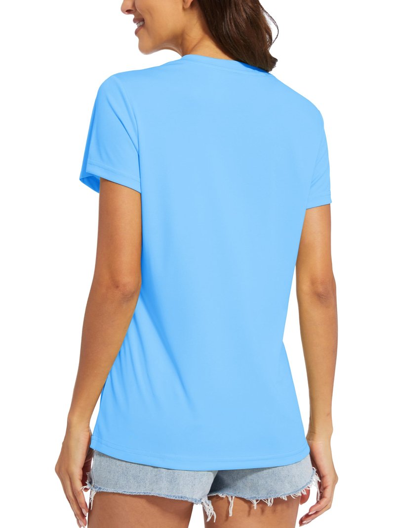 MAGCOMSEN Workout Tops for Women Short Sleeve Dry Fit Summer UPF 50+ Hiking Shirts Athletic Running Top Exercise Blue L