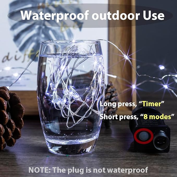 164 FT Cool White Fairy Lights, 500 LEDs, Plug - in, 8 Modes with Timer, Remote, Dimmable & Waterproof, Ideal for Bedroom, Garden, Christmas, Wedding, Birthday (Indoor/Outdoor)