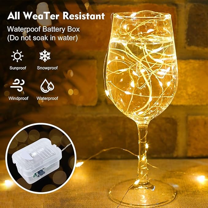pozzolanas 12 Pack Warm White Fairy Lights Battery Operated 3 Modes 7FT 20 LED Waterproof String Lights Twinkle Silver Wire for Mason Jars Wedding Christmas Halloween Party Decor (12, Warm White)