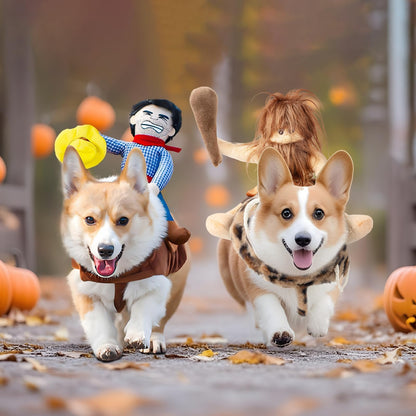 DELIFUR Dog Halloween Costume Funny Dog Cowboy Riding Costume Pet Costume Cat Suit Cowboy Rider Style for Small Medium Large Dogs (Primitive Man, X-Large)