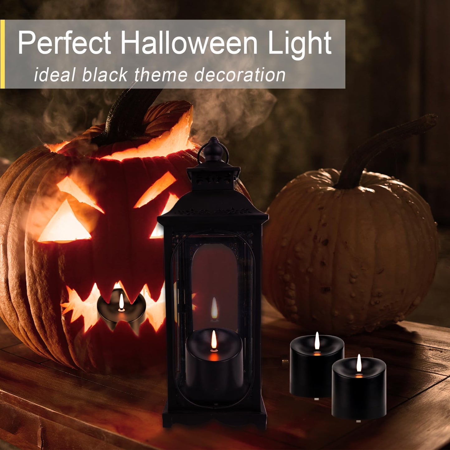 TECHLONG Black Outdoor Waterproof Flameless Candles with Timer, Remote Control Battery Operated Candles Flickering Last 600 Hours, 3"x3" Electric Fake LED Candles for Halloween Decoration, Set of 3
