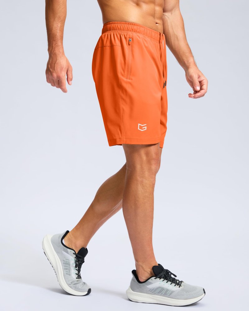 G Gradual Men's Athletic Running Shorts with Zipper Pockets Quick Dry 7"/ 5"/ 9" Workout Gym Shorts for Basketball Hiking(Orange,7XXL)