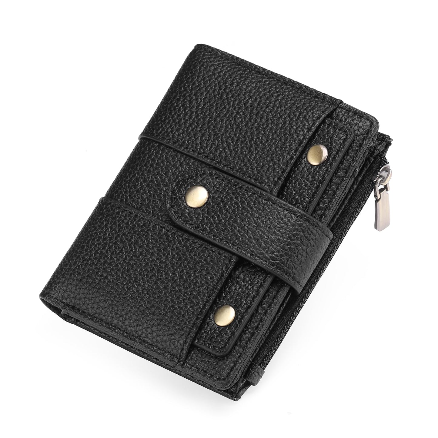 GOIACII Small Women's Wallet Ladies Credit Card Holder with 4 ID Windows & Zip Coin Pocket RFID Blocking Leather