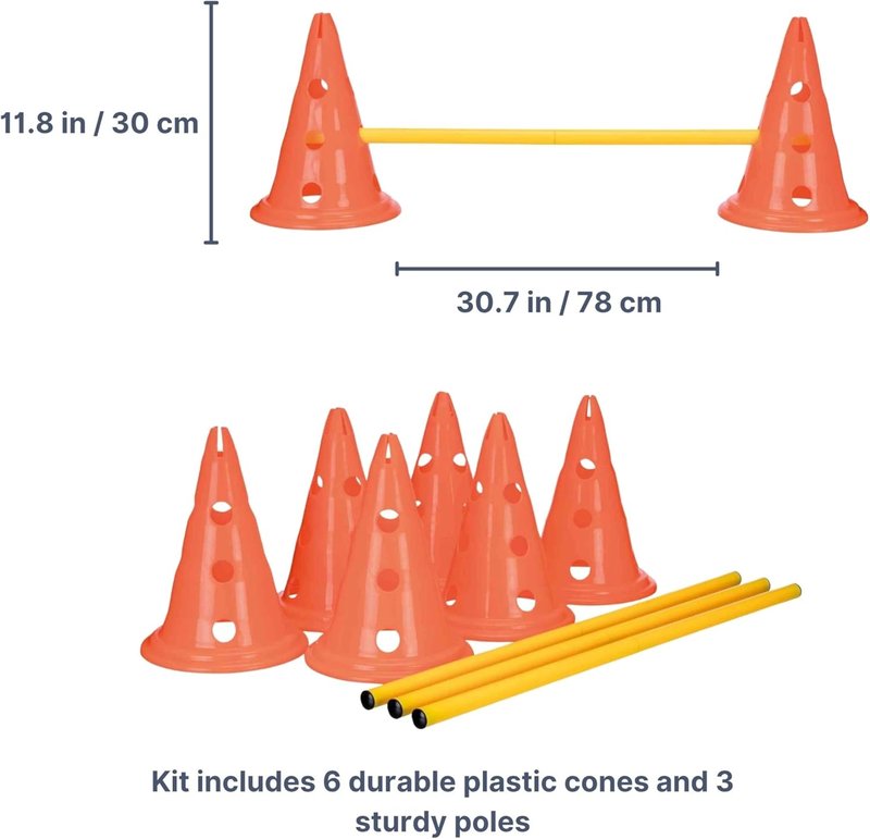 Dog Agility Hurdle Cone Set - Height Adjustable Jump Training Equipment for All Skill Levels | 6 Cones, 3 Rods