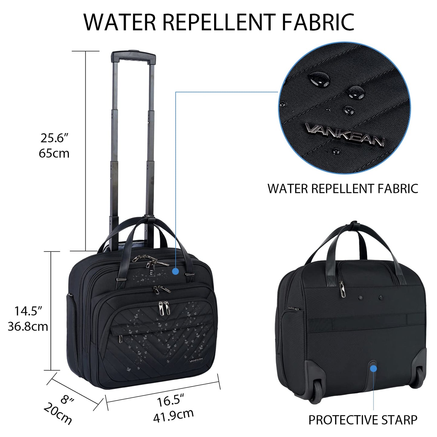 VANKEAN Rolling Laptop Bag Women with Wheels, 15.6 Inch Rolling Briefcase for Women, Water Repellent Overnight Rolling Computer Bag with RFID Pockets for Travel Business Work, Black