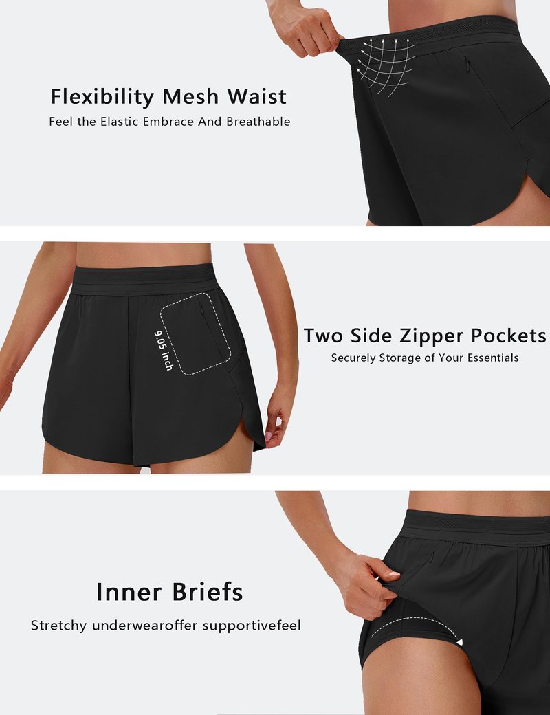 BMJL Black Shorts Women with Side Pockets 2.5" High Waisted Athletic Shorts for Women Breathable Yoga Shorts(M,Black)