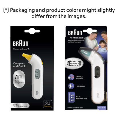 Braun ThermoScan 3 Ear thermometer - Fast 1 second measurement - Audio fever indicator - Digital Display - Baby and infant friendly - #1 Brand among doctors(1) - IRT3030