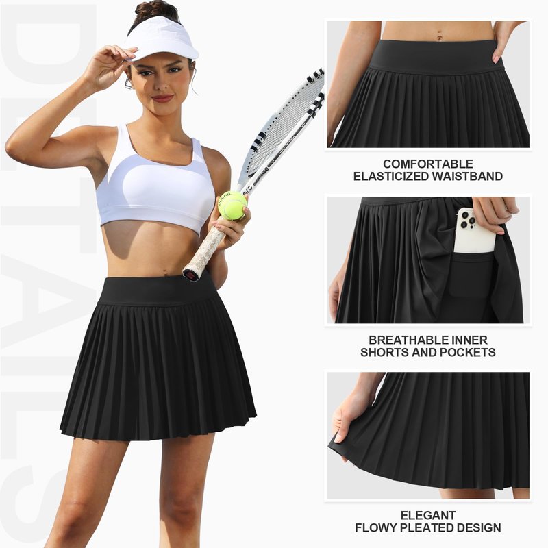FireSwan Tennis Skirts for Women High Waisted Pleated Skirt with Pockets Shorts Athletic Skort Golf Outfits Black